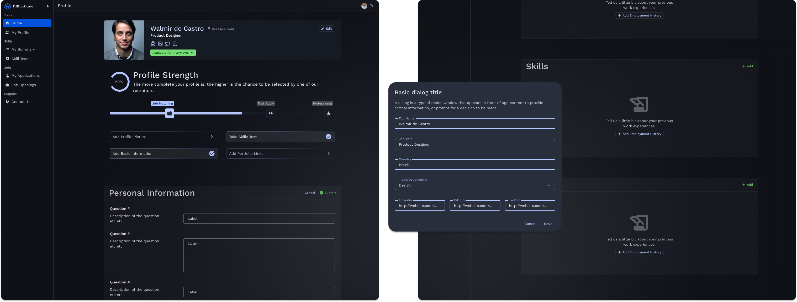 Candidate profile mockup