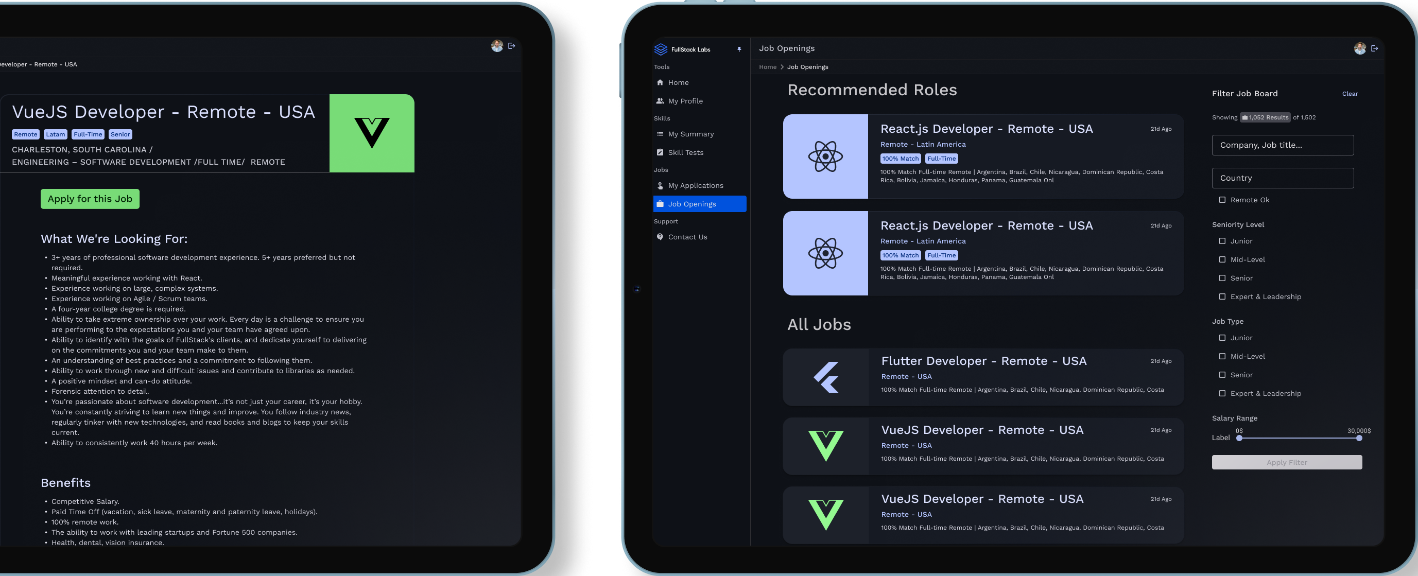 Job applications mockup